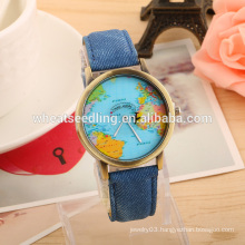 new arrival fashion vogue jean leather map airplane printed twins quartz watch